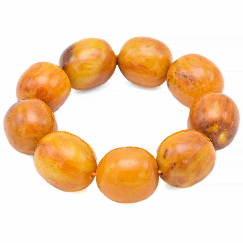 Vintage Natural Butterscotch Amber Large Oval Beaded Stretch Bracelet +Box