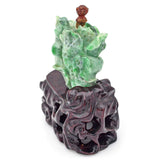 Antique Chinese Green Jade Carved Cabbage Snuff Bottle + Wood Stand 127.7 Grams