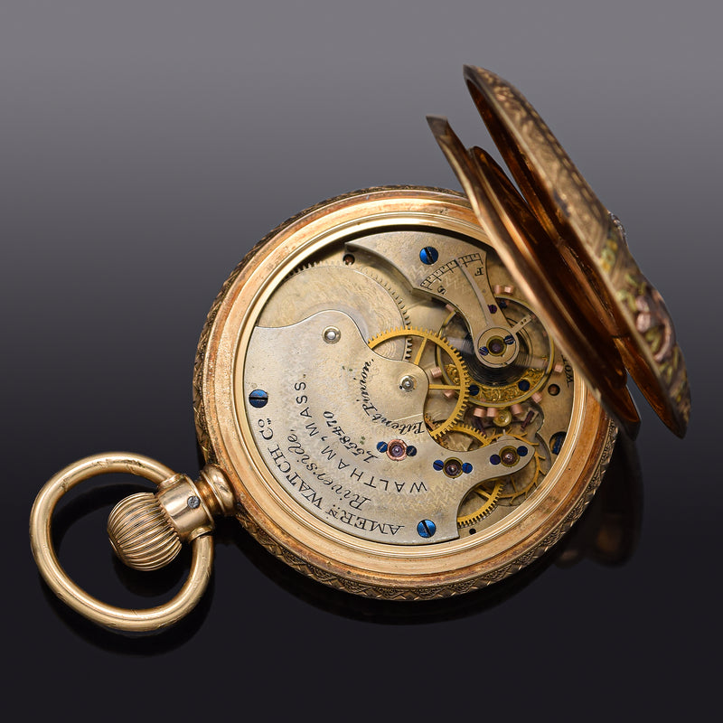 Antique 1873 Waltham Riverside 14K Yellow Gold 13 Jewels Diamond Pocket Watch
