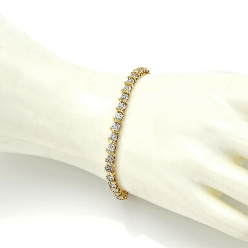 Vintage 10K Yellow Gold 1.14TCW Diamond Link Tennis Bracelet
