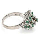 Vintage 8K White Gold Emerald & Diamond Geometric Cluster Band Ring