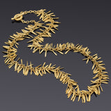 Vintage 14K Yellow Gold Feathers Dangle Toggle Chain Necklace