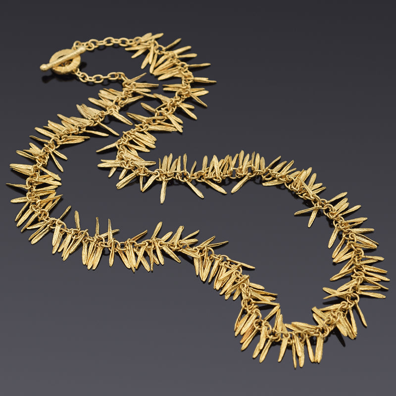 Vintage 14K Yellow Gold Feathers Dangle Toggle Chain Necklace