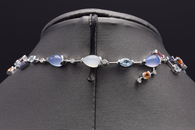 Estate 18K Gold Moonstone, Multi-Stone & 1.08 TCW Diamond Pendant Necklace
