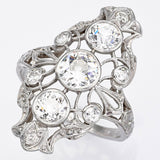 Antique Platinum Old Euro Cut Diamond Art Deco Cocktail Ring