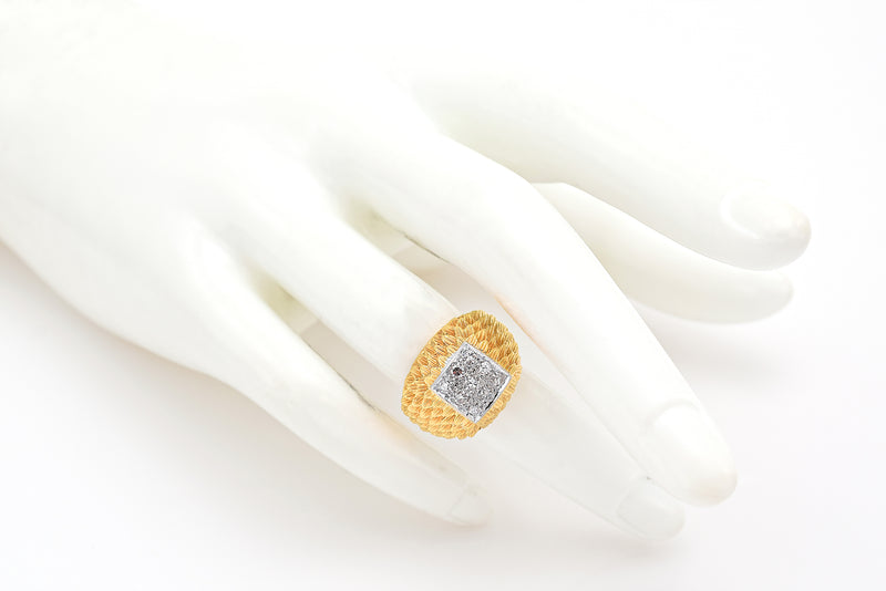 Vintage 18K Yellow Gold & Platinum 0.27 TCW Diamond Signet Band Ring