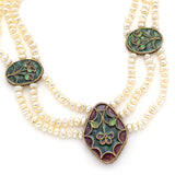 Vintage 14K Yellow Gold Sea Pearl Floral Enamel Beaded Multi-Strand Necklace