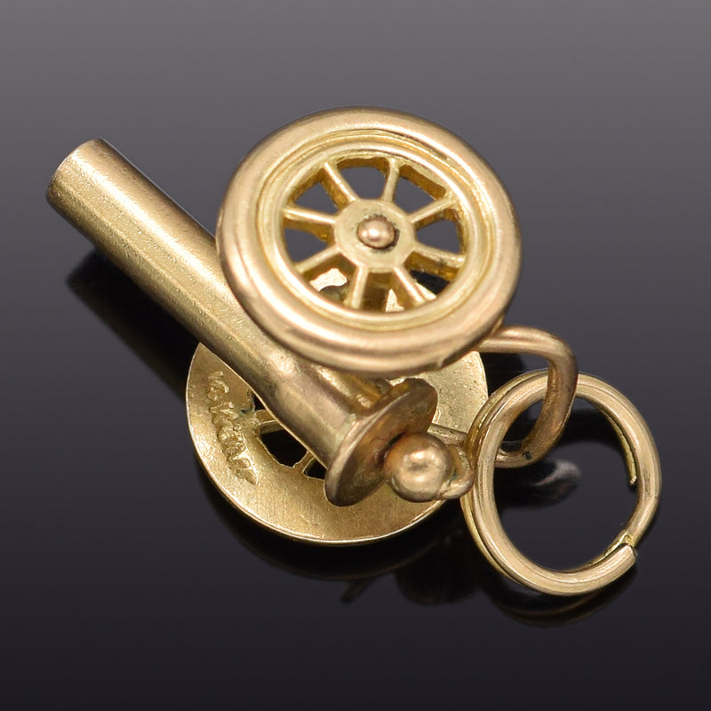 Vintage 14K Yellow Gold Movable Cannon Charm Pendant 1.9 Grams