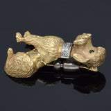 Vintage 14K Yellow Gold Emerald & Diamond Poodle Dog Brooch Pin