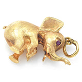 Vintage 14K Yellow Gold Ruby Elephant Charm Pendant