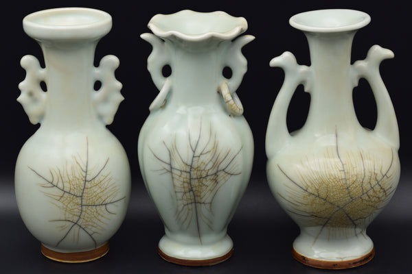Lot of 3 Antique Chinese Crackle Glaze Porcelain Vase