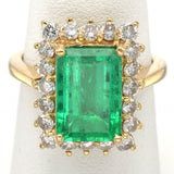 Vintage 14K Yellow Gold 5.05 Ct Emerald & Diamond Cocktail Ring 6.5 Grams F/G VS