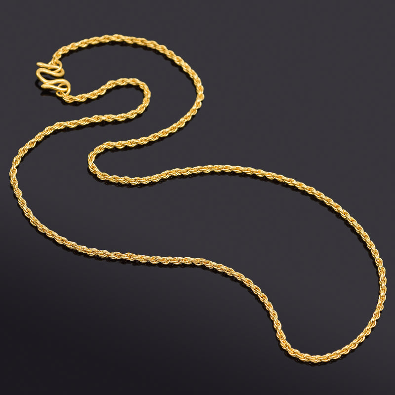 Vintage 24K Yellow Gold Rope Chain Necklace 2 mm 11.2 Grams 17 Inches