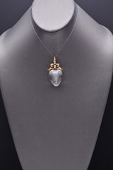 Antique Victorian 18K Gold 42.95Ct Rock Crystal Quartz & Sea Pearl Heart Pendant