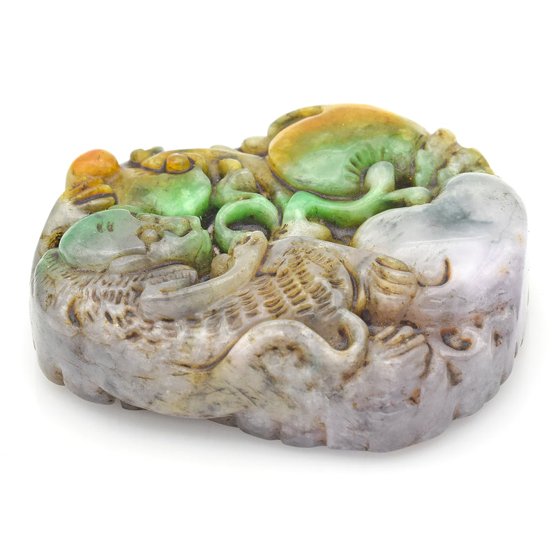 Vintage Lavender Orange & Green Jade Carved Monkey & Peaches Loose Stone Pendant