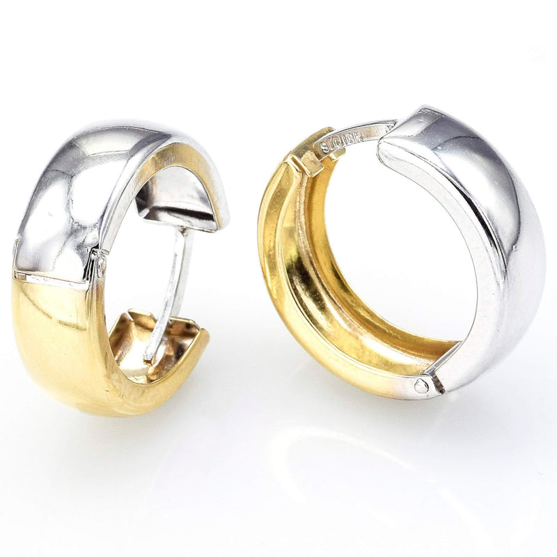 Vintage 18K Yellow & White Gold 5 mm Huggie Hoop Earrings