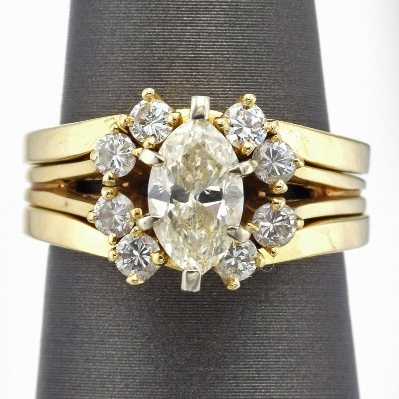 Vintage 14K Yellow Gold 0.84 Ct Marquise Diamond Three-Piece Ring Set
