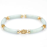 Vintage 14K Yellow Gold Pale Green Jade Lucky Link Bracelet