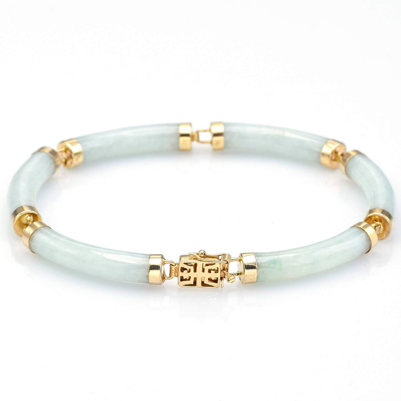 Vintage 14K Yellow Gold Pale Green Jade Lucky Link Bracelet