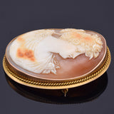 Antique 14K Yellow Gold Cameo Shell Large Oval Brooch Pin 11.4 Grams 43 x 34 mm