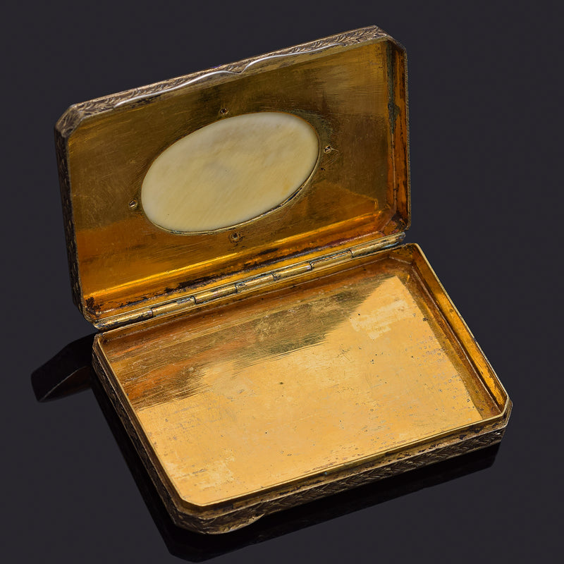 Antique Sterling Silver & Gilt Lapis Inlay Etched Trinket Case Box