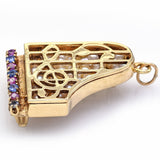 Vintage 14K Yellow Gold Sapphire, Ruby & Pearl Piano Charm Pendant