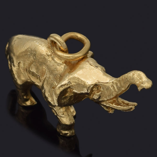Vintage 18K Yellow Gold Ruby Elephant Charm Pendant 5.8 Grams