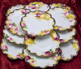 Antique Gilman Collamore Fifth Avenue Floral Cobalt Porcelain Plates Set of 12