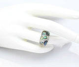 Vintage 14K White Gold Abalone & Diamond Band Ring