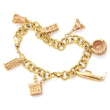 ARTLINEA 18K Gold Colosseum, Pisa Tower, Eiffel Tower, Big Ben, Windmill, Castle, Boat 7 Charms Rosato Bracelet