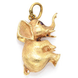 Vintage 14K Yellow Gold Ruby Elephant Charm Pendant