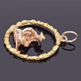 Vintage 14K Yellow Gold & Gold Nugget Panning For Gold Charm Pendant