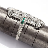 Antique Platinum 1.07 TCW Diamond & Green Paste Art Deco Cocktail Ring E/F VVS