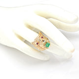 Vintage 14K Yellow Gold Emerald & Ruby Roaring Tiger Band Ring