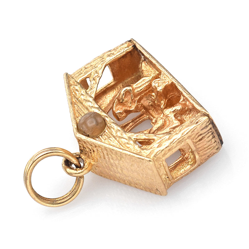 Vintage 14K Yellow Gold 3D Nativity Charm Pendant