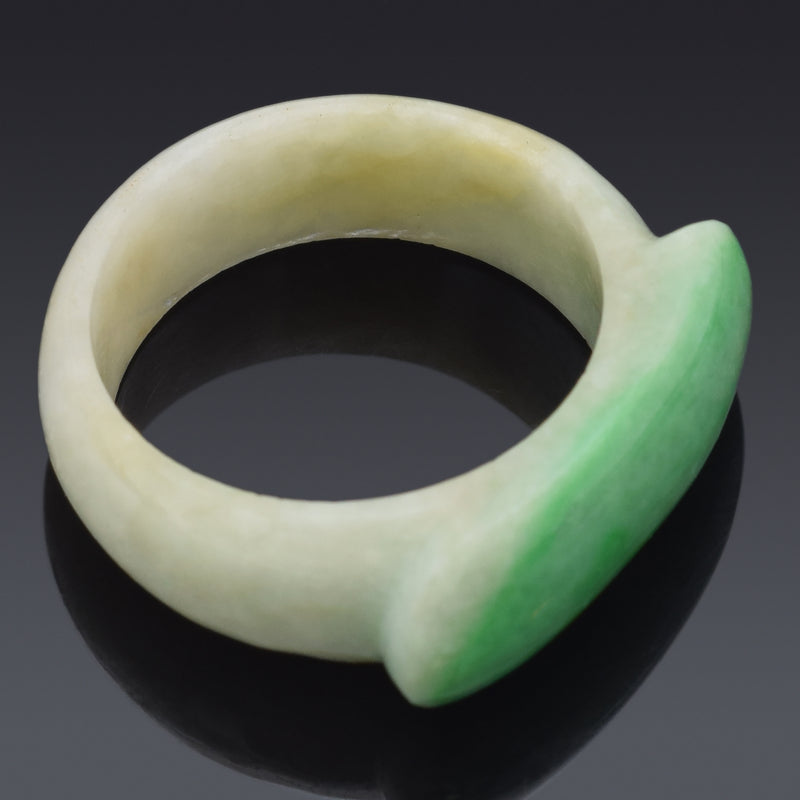 Vintage Translucent Green Jade Saddle Band Ring