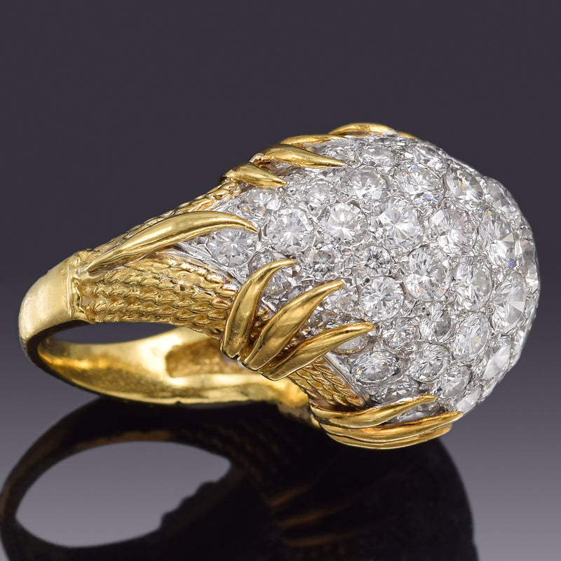 Vintage 18K Yellow Gold 8.67 TCW Diamond Cluster Cocktail Ring