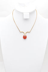 Uno a Erre Vintage 14K Yellow Gold Red Coral & Diamond Shell Pendant Necklace