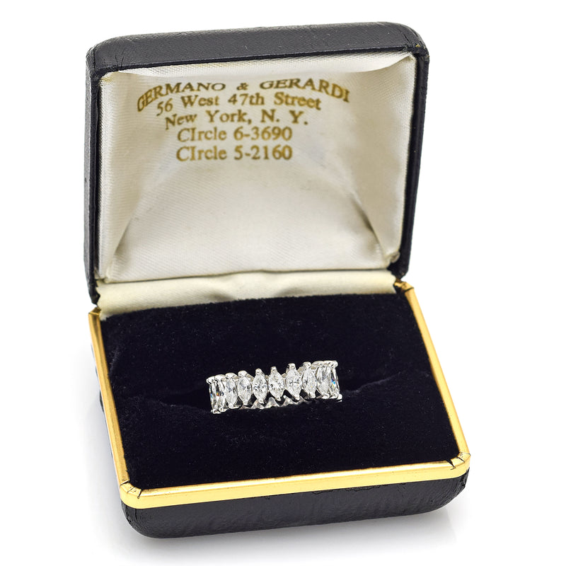 Vintage Platinum 3.72 TCW Diamond Marquise Eternity Band Ring + Box Size 5.25