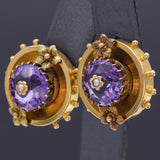Antique English Victorian 18K Yellow Gold Amethyst & Sea Pearl Dangle Earrings