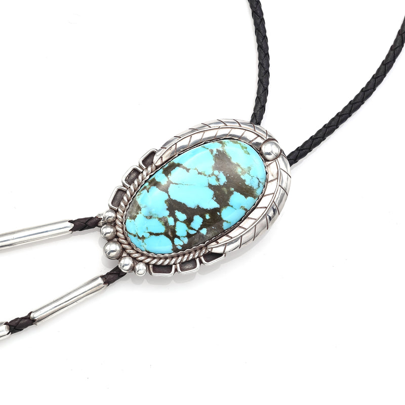 Vintage Sterling Silver Turquoise Oval Southwestern Bolo Tie