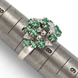 Vintage 8K White Gold Emerald & Diamond Geometric Cluster Band Ring