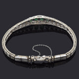 Antique Art Deco 14K White Gold Emerald & 1.66 Diamond Tennis Bracelet
