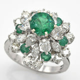 Vintage Platinum 2.09 TCW Emerald & 3.36 TCW Diamond Cocktail Ring