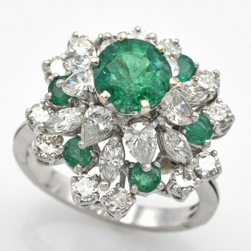Vintage Platinum 2.09 TCW Emerald & 3.36 TCW Diamond Cocktail Ring