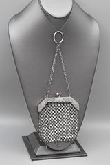 Antique Sterling Silver Asian Floral Etched Mesh Coin Pouch Purse Bag