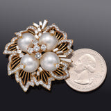 Vintage 18K Gold Natural Tahitian Pearl & 3.09 TCW Diamond Brooch Pin Pendant