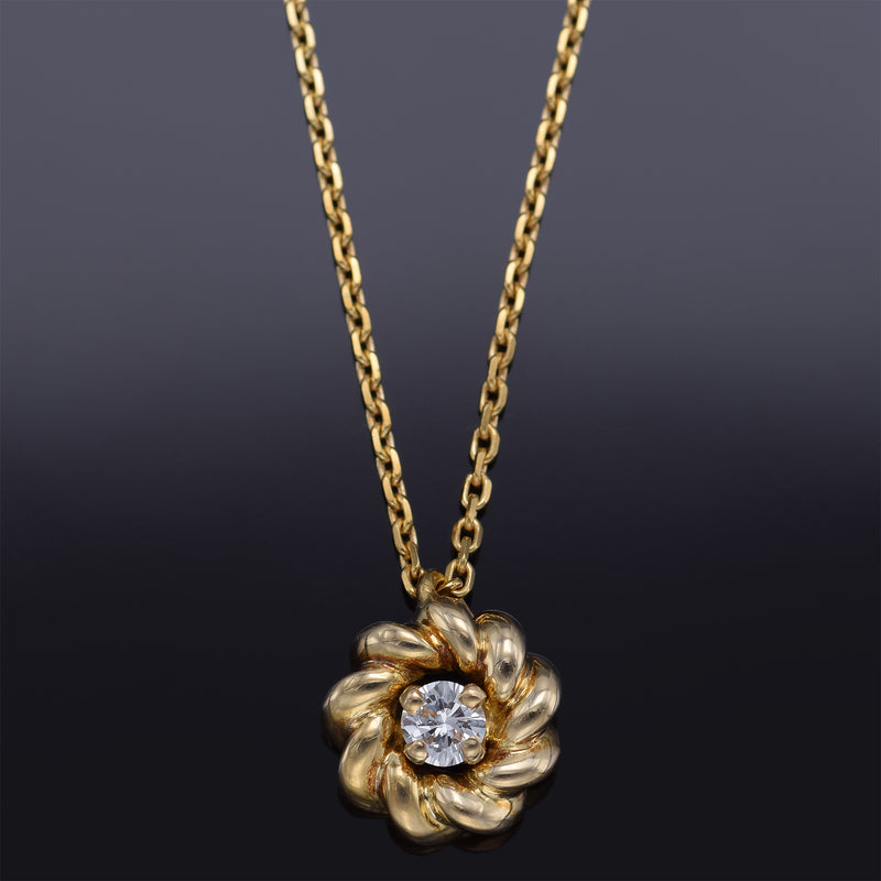 Chaumet 18K Yellow Gold Diamond Pendant Necklace E VS-1 + Box