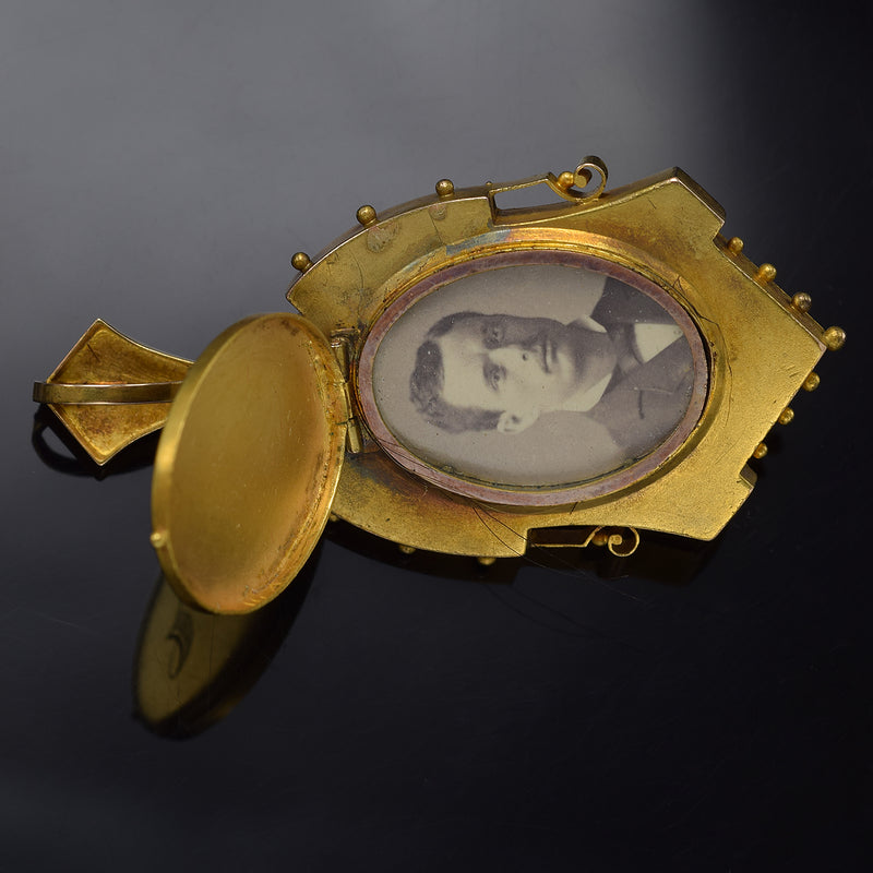 Antique Victorian 14K Yellow Gold Sea Pearl Large Locket Pendant