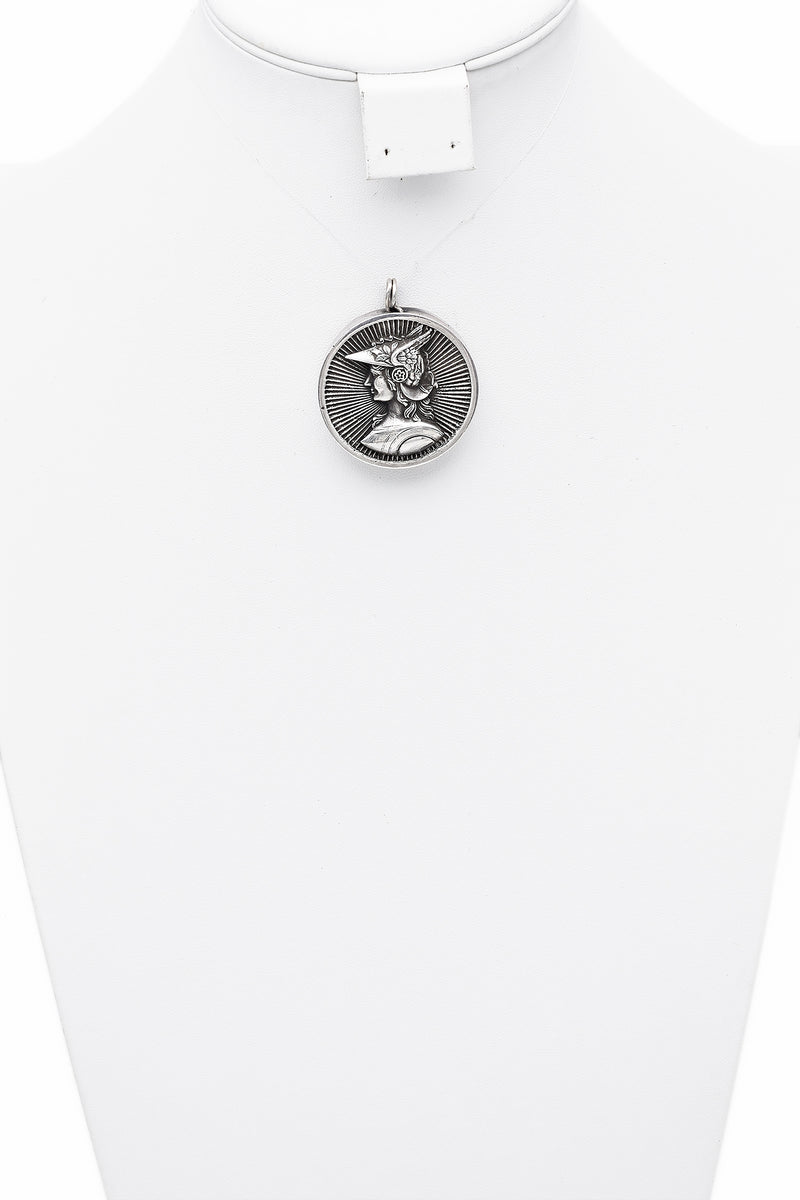 Vintage Henryk Winograd HW 999 Fine Silver Repoussé Athena Round Pendant